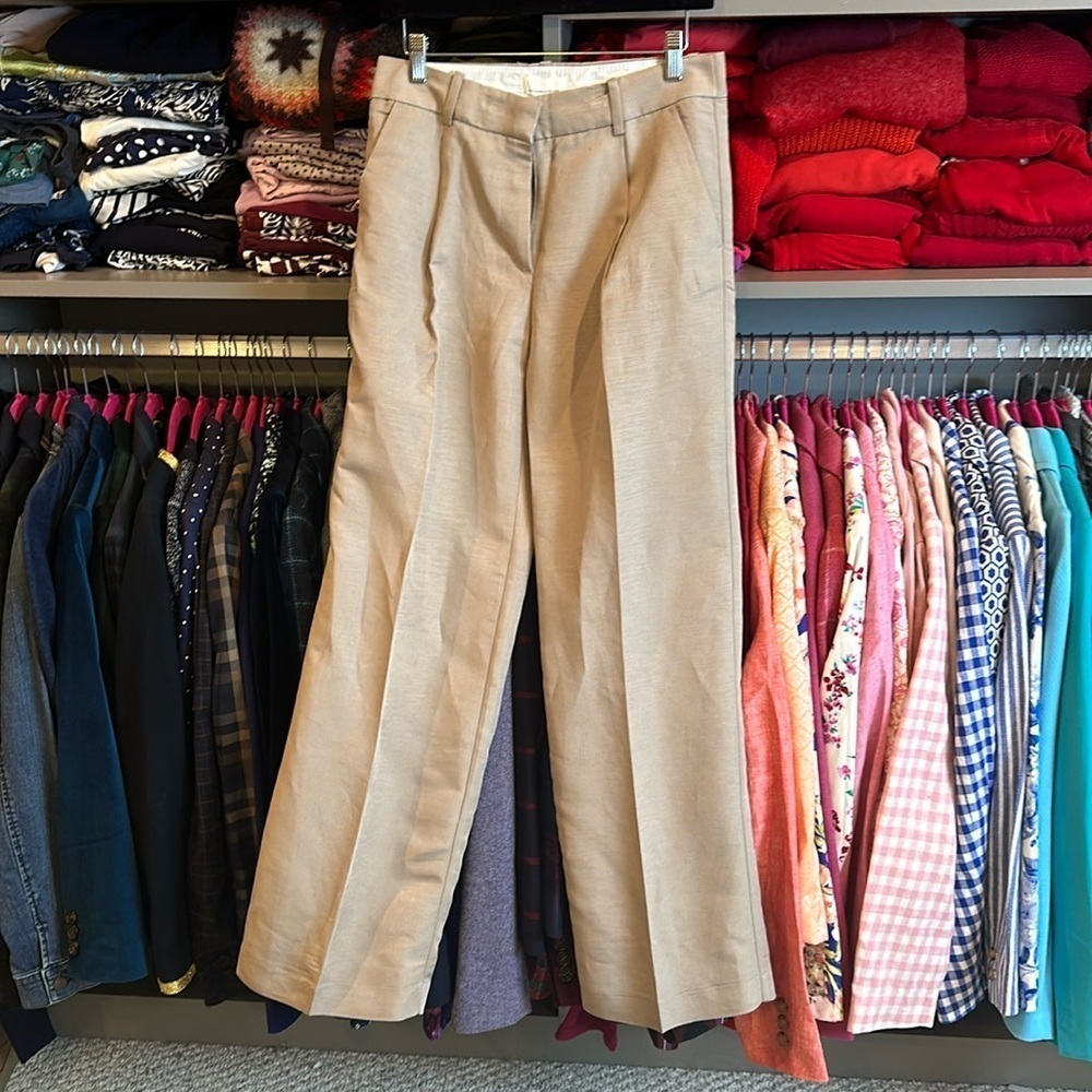 H&M tan linen blend pants size 4. NWT. Wide leg